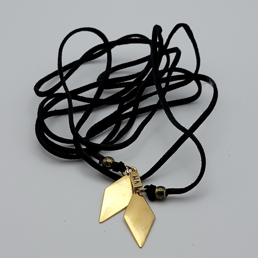 Vanessa Mooney Bolo Tassel Lariat Necklace Black Soft Leather Gold Plated New